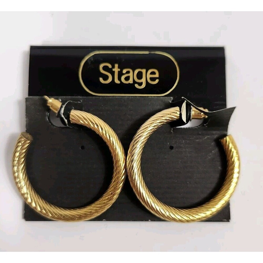 Vintage Gold Tone Hoop Earrings Pierced NEW!